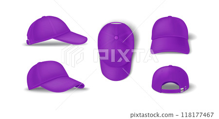 Casual purple baseball cap mockup template vector illustrations 118177467