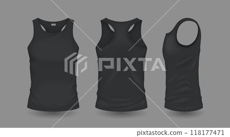 Dark men sleeveless shirts with logo mockup illustrations 118177471
