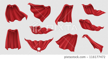 Hero capes of red fabric realistic vector illustration set 118177472