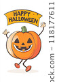 an halloween pumpkin wallpaper lockscreen mobile vector simple logo, cute, smiling, isolated on white background 118177611