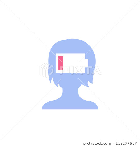burnout or fatigue icon with low battery and girl 118177617