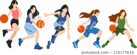 Illustration set of women playing basketball Illustration set of women playing basketball 118177638