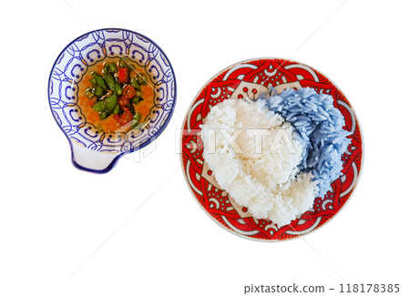 Top view of Heart-shaped steamed rice, focus selective 118178385