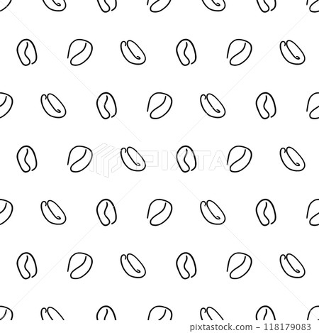 Vector seamless coffee pattern with coffee beans and leaves, sack of coffee seeds, coffee equipment. Hand draw cafe seamless pattern Vector seamless coffee pattern with coffee beans and leaves, sack of coffee seeds, coffee equipment. Hand draw cafe seamless pattern 118179083