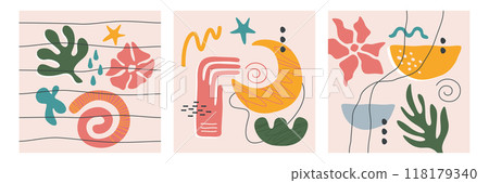 Abstract geometric shapes, freeform figures, organic nature simple summer objects 118179340
