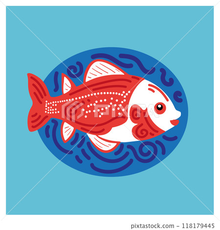 Colored vector illustrations of stylized fish in naturalistic style on multicolored background. Vector illustration 118179445