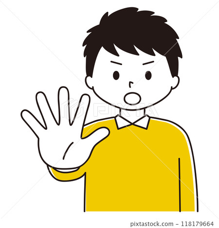 一名男子將右手伸出身體前方的插圖 118179664