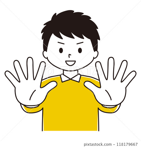 一個男人把手伸到身體前面的插圖 118179667