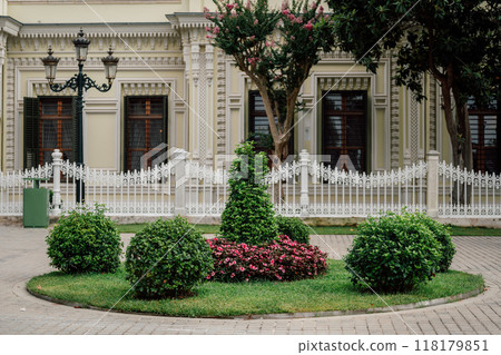 Classical garden circular composition in Yildiz Palace in Istanbul. 118179851