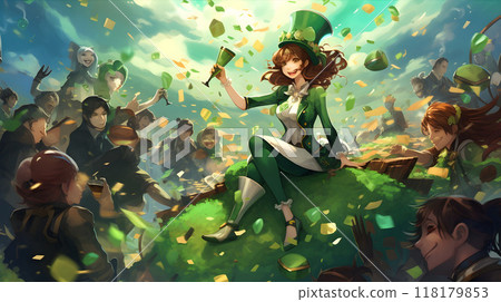 Scene celebrating with people and green elements. 118179853