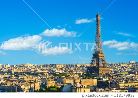 Eiffel tower, a wrought iron lattice tower on the Champ de Mars in Paris, France Eiffel tower, a wrought iron lattice tower on the Champ de Mars in Paris, France 118179952