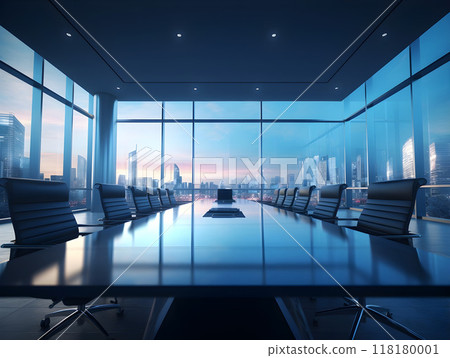 Formal meeting room with modern skyline scenery Formal meeting room with modern skyline scenery 118180001