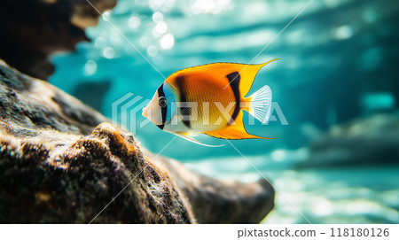 Blue sea and tropical fish 118180126
