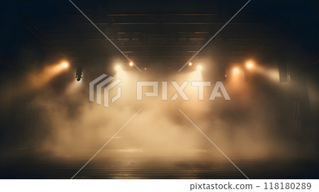 Bright stage with scattered spotlights and smoke. 118180289