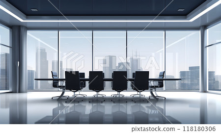 Modern, spacious conference room with city view. Modern, spacious conference room with city view. 118180306