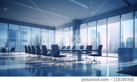 Elegant conference room with cityscape background 118180308