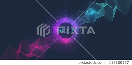 Music poster for electronic festival with abstract gradient line waves. Party flyer cover design in the style of Techno, Rave music. Abstract amplitude of sound. Vector Illustration Music poster for electronic festival with abstract gradient line waves. Party flyer cover design in the style of Techno, Rave music. Abstract amplitude of sound. Vector Illustration 118180377