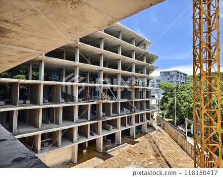A new modern multi-storey residential building under construction A new modern multi-storey residential building under construction 118180417