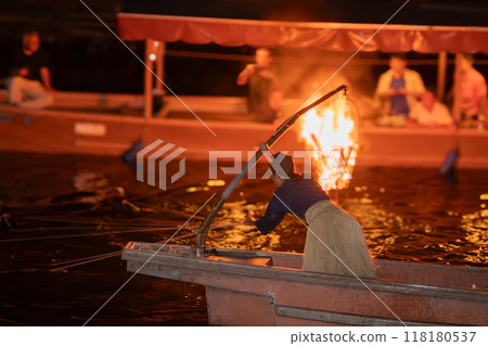 Photographing cormorant fishing on the Uji River, a refreshing summer sight 118180537