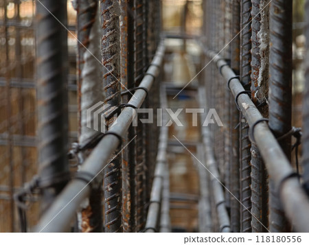 Sturdy steel rebars at a construction site 118180556