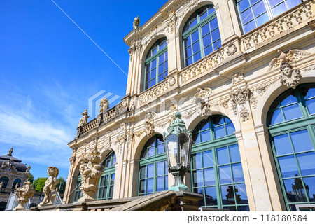 Zwinger palace complex with gardens, one of the most important buildings of the Baroque in Dresden, Germany 118180584
