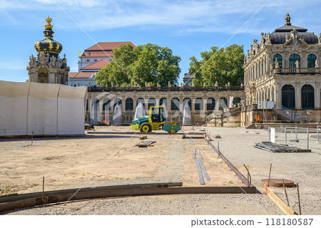 Reconstruction of Zwinger palace complex with gardens, one of the most important buildings of the Baroque in Dresden, Germany 118180587
