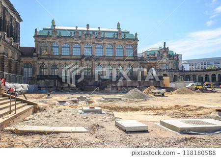 Reconstruction of Zwinger palace complex with gardens, one of the most important buildings of the Baroque in Dresden, Germany 118180588