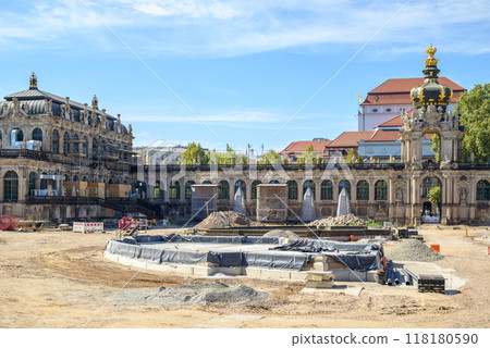Reconstruction of Zwinger palace complex with gardens, one of the most important buildings of the Baroque in Dresden, Germany 118180590