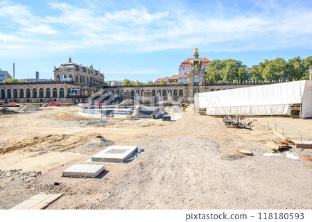 Reconstruction of Zwinger palace complex with gardens, one of the most important buildings of the Baroque in Dresden, Germany 118180593