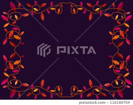 Autumn frame with leaves gradient colors red and orange. Beautiful autumn frame with leaves and place for text, November leaf fall. Design for greeting cards, flyers and posters. Vector illustration Autumn frame with leaves gradient colors red and orange. Beautiful autumn frame with leaves and place for text, November leaf fall. Design for greeting cards, flyers and posters. Vector illustration 118180704