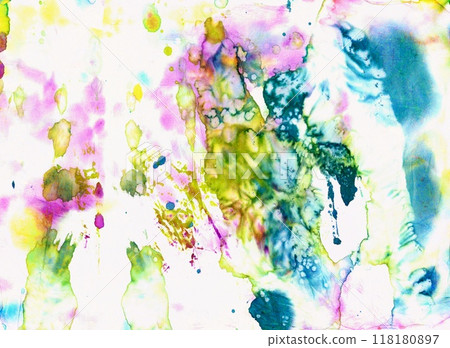 Beautiful textured background of colored inks and watercolors 118180897