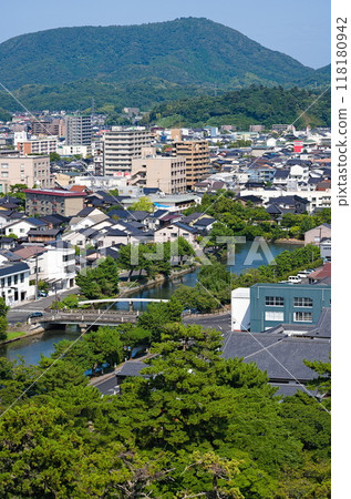 Matsue city as seen from Matsue Castle Matsue city as seen from Matsue Castle 118180942