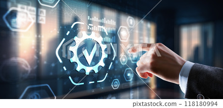 Businessman clicks Standards Quality assurance and control concept Businessman clicks Standards Quality assurance and control concept 118180994