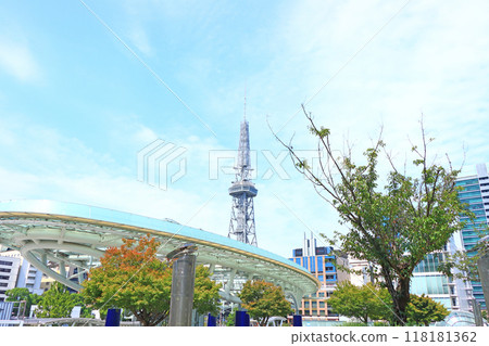 愛知縣名古屋市名古屋電視塔和水上太空船的風景 118181362