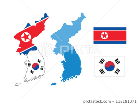 North korea and South korea country map and flag, vector illustration.  118181371