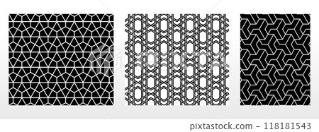 Geometric set of seamless black and white patterns. Simple vector graphics. Geometric set of seamless black and white patterns. Simple vector graphics. 118181543