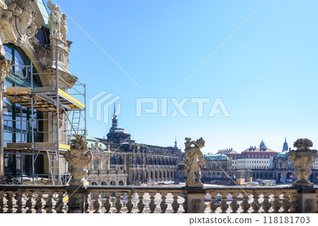 Reconstruction of Zwinger palace complex with gardens, one of the most important buildings of the Baroque in Dresden, Germany 118181703