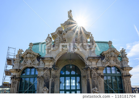 Zwinger palace complex with gardens, one of the most important buildings of the Baroque in Dresden, Germany 118181704