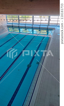 Empty Pool Renovation in a Public Pool. Sports Season Preparation Concept 118181733