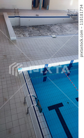 Empty Pool Renovation in a Public Pool. Sports Season Preparation Concept 118181734