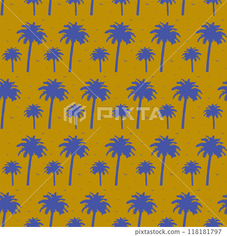 Seamless pattern with palms and wildlife. Minimalistic objects in neutral colors. 118181797