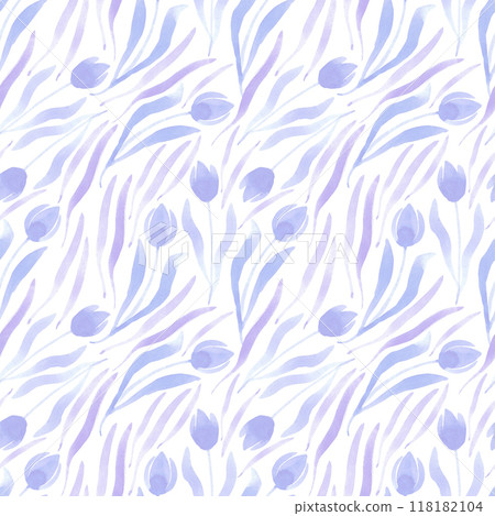 Hand drawn watercolor purple tulip seamless pattern isolated on white background. Can be used for textile, fabric, scrapbook and other printed products. 118182104