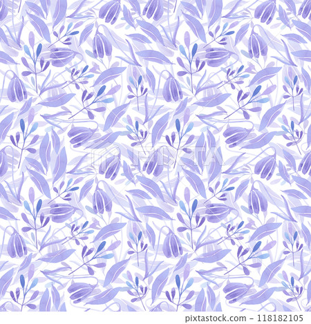 Hand drawn watercolor purple tulip seamless pattern isolated on white background. Can be used for textile, fabric, scrapbook and other printed products. 118182105