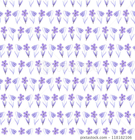 Hand drawn watercolor purple tulip and chamomile seamless pattern isolated on white background. Can be used for textile, fabric, scrapbook and other printed products. Hand drawn watercolor purple tulip and chamomile seamless pattern isolated on white background. Can be used for textile, fabric, scrapbook and other printed products. 118182106