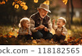 Happy grandfather playing with grandchildren 118182565