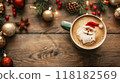 Festive Coffee with Santa Foam Art in Red Cup 118182569