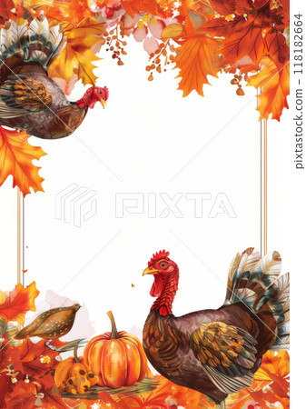 Thanksgiving Frame with Turkeys and Pumpkins Thanksgiving Frame with Turkeys and Pumpkins 118182664