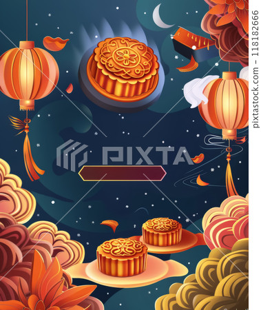 Festive mooncakes with lanterns for the Mid-Autumn Festival. 118182666