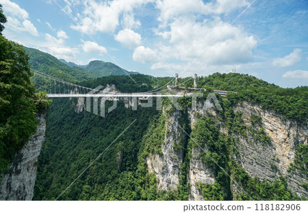 Zhangjiajie Grand Canyon Glass Bridge, Longest and Highest Glass-bottomed Bridge in the World. 118182906