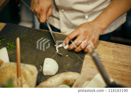 chef prepares the ingredients 118183190
